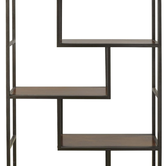 Ashley 5 Shelves Asymmetric Design Bookcase with Metal Frame, Brown and Black