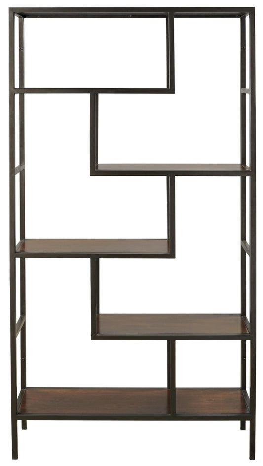 70" 5-Shelf Metal Frame Bookcase, Brown and Black By Casagear Home