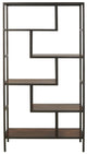 Ashley 5 Shelves Asymmetric Design Bookcase with Metal Frame, Brown and Black