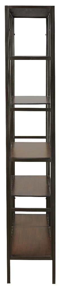 Ashley 5 Shelves Asymmetric Design Bookcase with Metal Frame Brown and Black BM210649