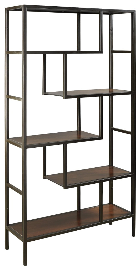 Ashley 5 Shelves Asymmetric Design Bookcase with Metal Frame Brown and Black BM210649