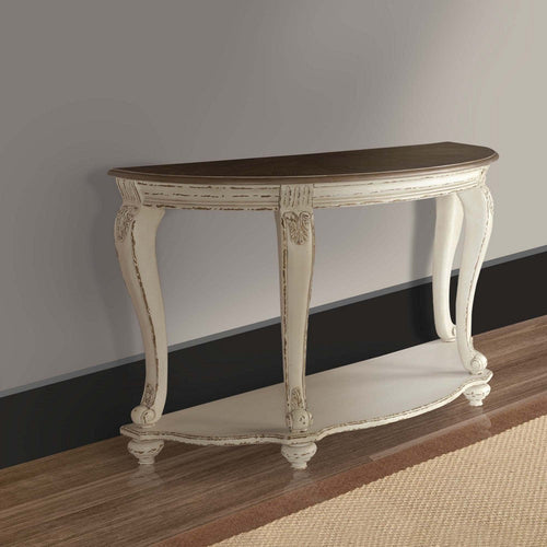 Sofa Table | Crescent Moon Shape | Engraved Details | Brown & White