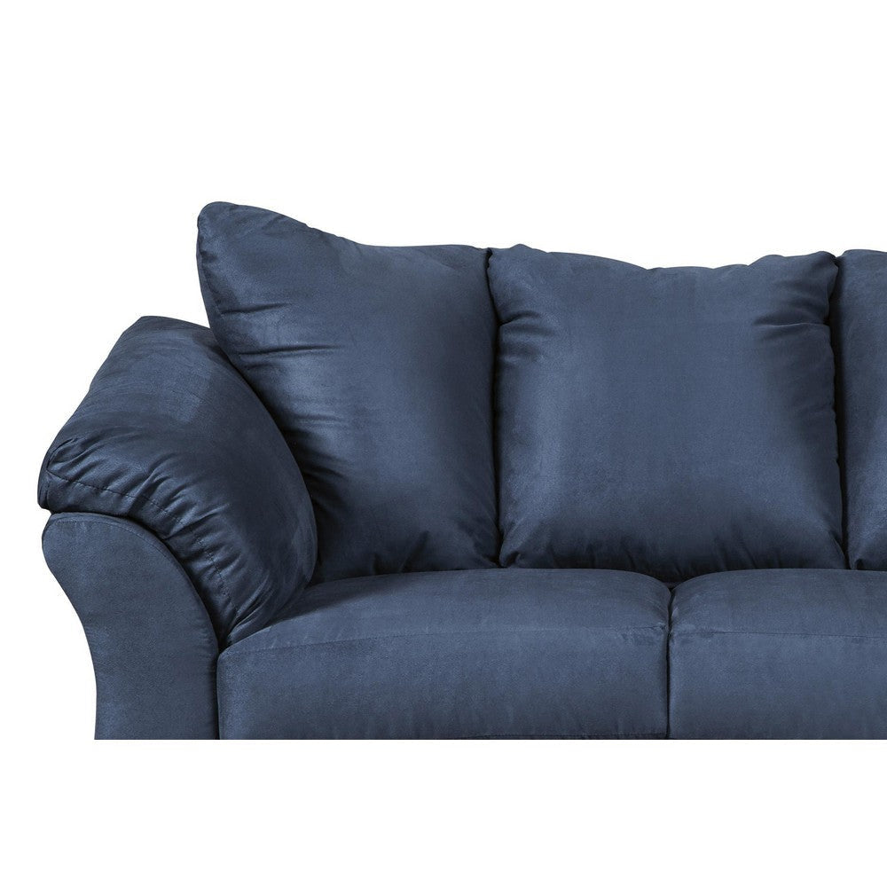 Fabric Upholstered Wooden Frame Loveseat with Pillow Armrest Blue By Casagear Home BM210754