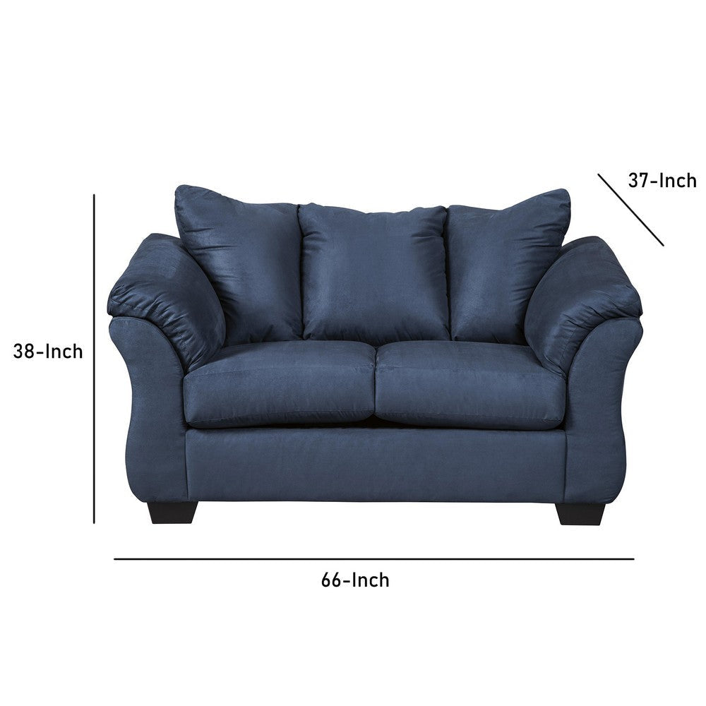 Fabric Upholstered Wooden Frame Loveseat with Pillow Armrest Blue By Casagear Home BM210754