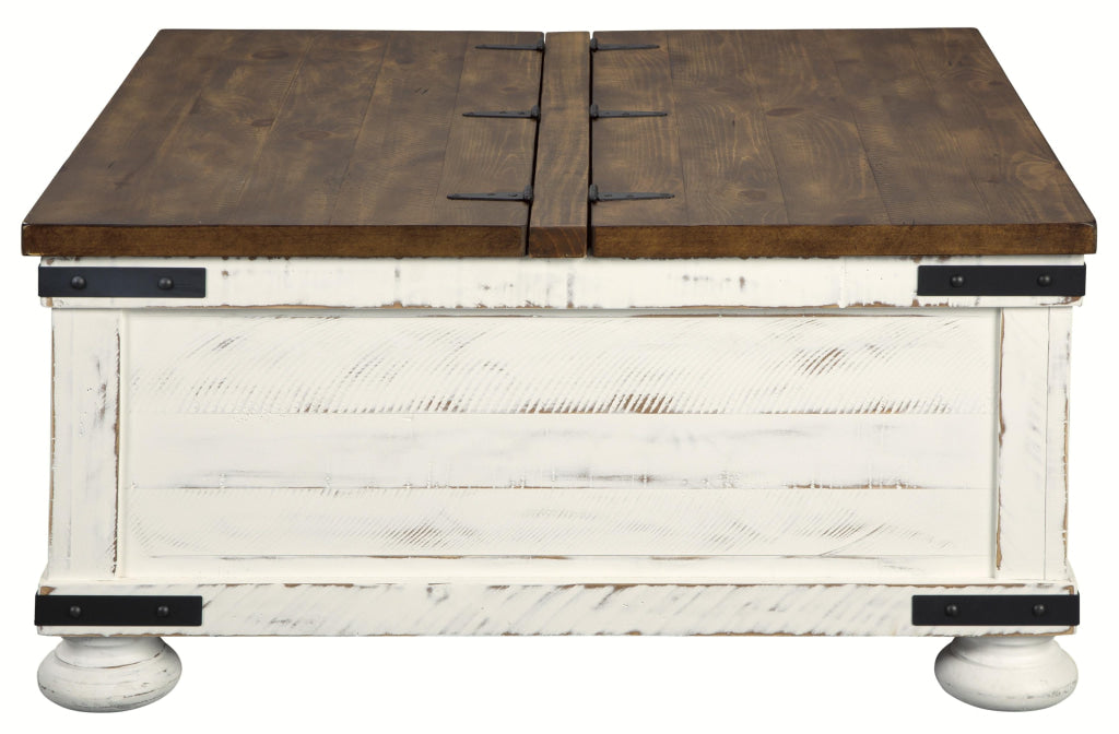 36’ Square Lift Top Storage Cocktail Table Brown and White By Casagear Home BM210779