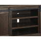 Large Wooden TV Stand with 2 Barn Sliding Doors and 6 Shelves Brown By Casagear Home BM210795