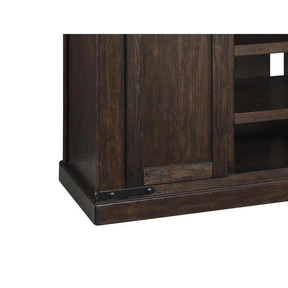 Large Wooden TV Stand with 2 Barn Sliding Doors and 6 Shelves Brown By Casagear Home BM210795