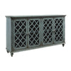 Cabinet | 4 Door | Lattice Glass | Bun Feet | Teal Blue