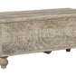 Medallion Pattern Wooden Storage Bench, Hinged Opening, Antique White, Black By Casagear Home