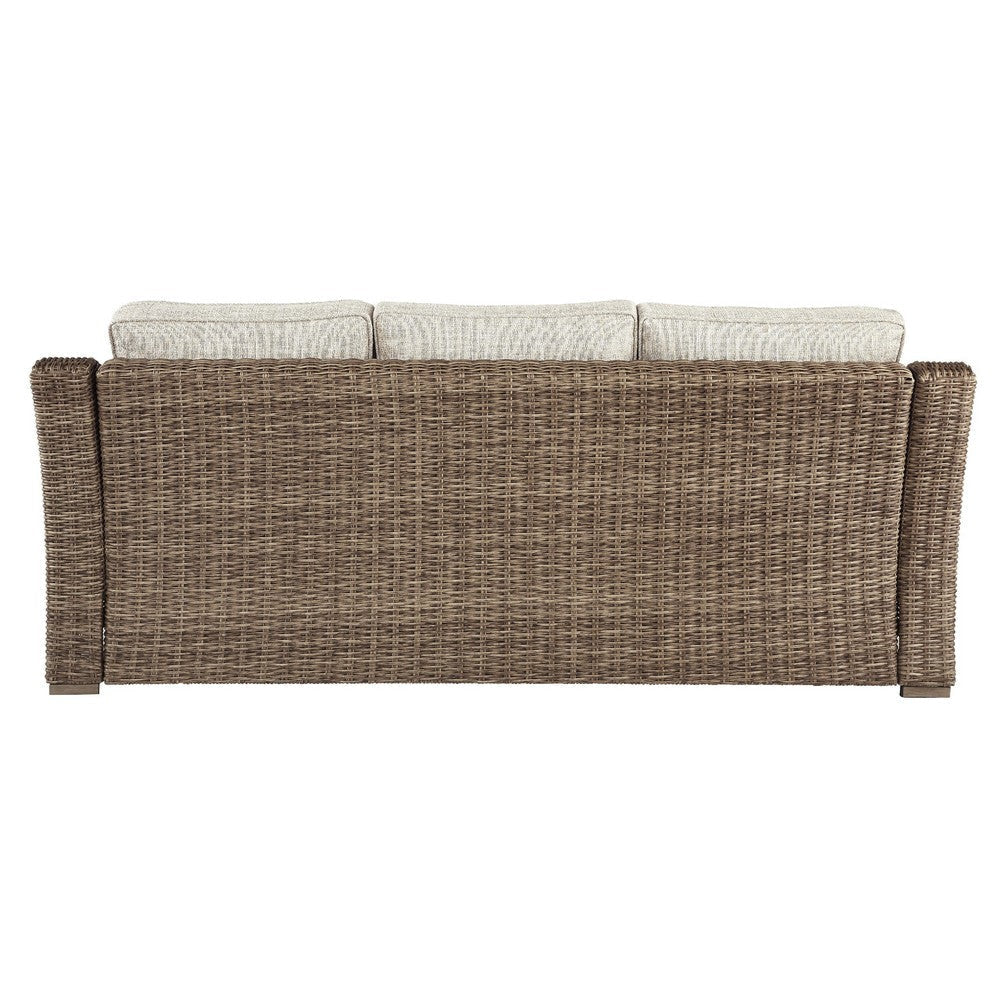Ashley Sofa | Wicker Woven | Metal Frame | Fabric Cushions | Beige & Brown BM210822