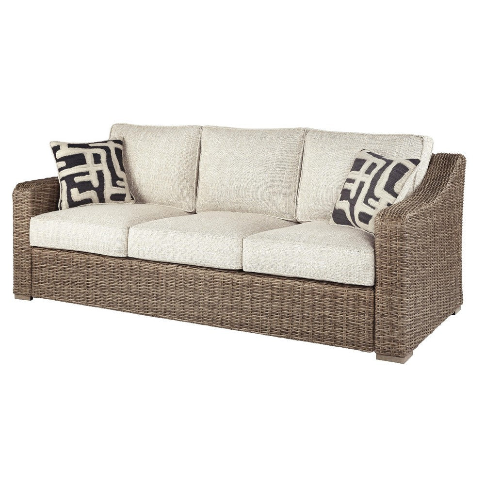 Ashley Sofa | Wicker Woven | Metal Frame | Fabric Cushions | Beige & Brown BM210822