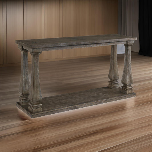 Rectangular Wooden Sofa Table with Square Baluster Legs Gray BM210854