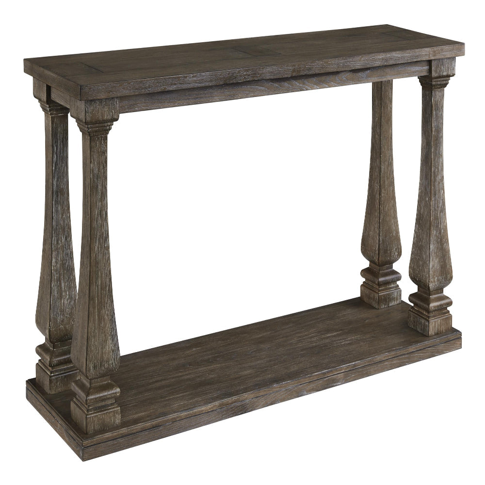 Ashley Rectangular Wooden Sofa Table with Square Baluster Legs, Gray