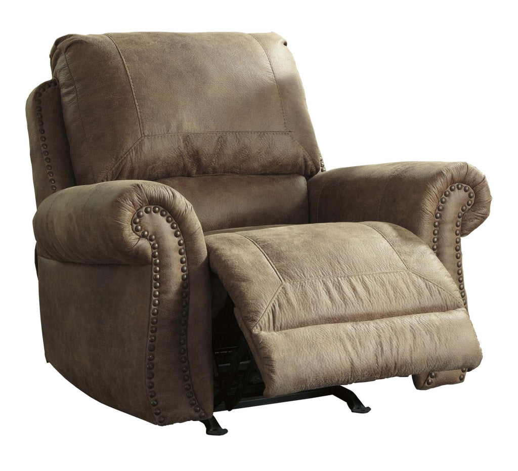 Top Pillow Back Rocker Recliner with Nailhead Trims Light Brown By Casagear Home BM210909