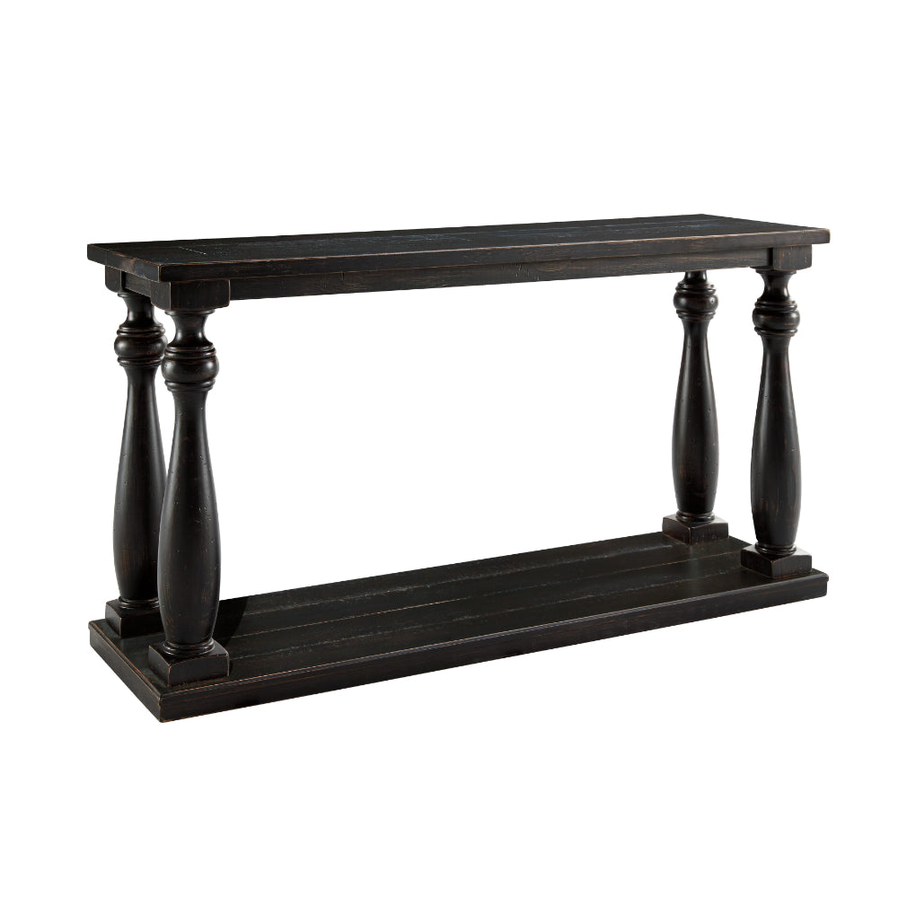 60 Wire Brush Sofa Table with Turned Legs Antique Black By Casagear Home BM210921