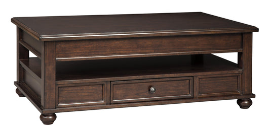 Wooden Lift Top Cocktail Table with 1 Drawer and Open Compartment, Brown By Casagear Home