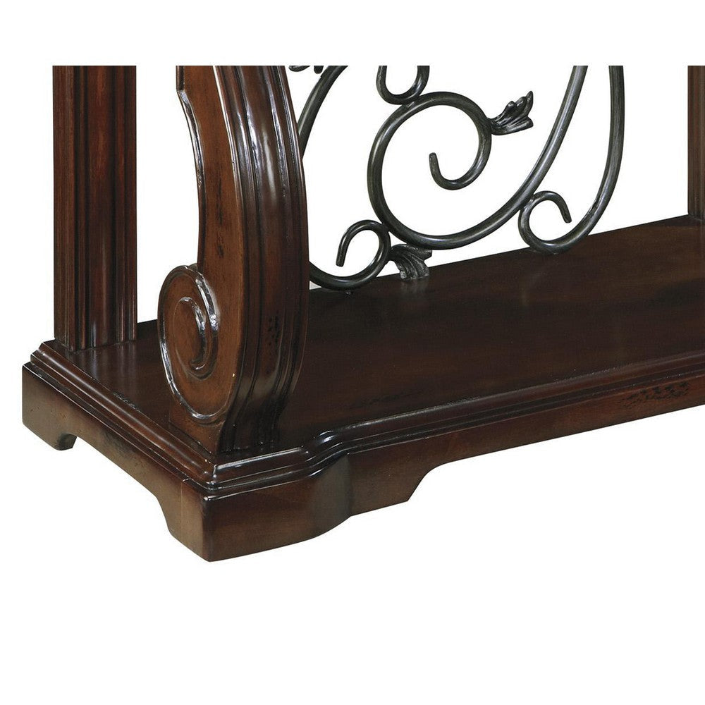 Wooden Sofa Table with 1 Bottom Shelf and Cabriole Legs Dark Brown By Casagear Home BM210969