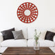 Contemporary Wooden Round Wall Decor with Circle Cut Outs, Red and Silver