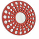 Contemporary Wooden Round Wall Decor with Circle Cut Outs, Red and Silver