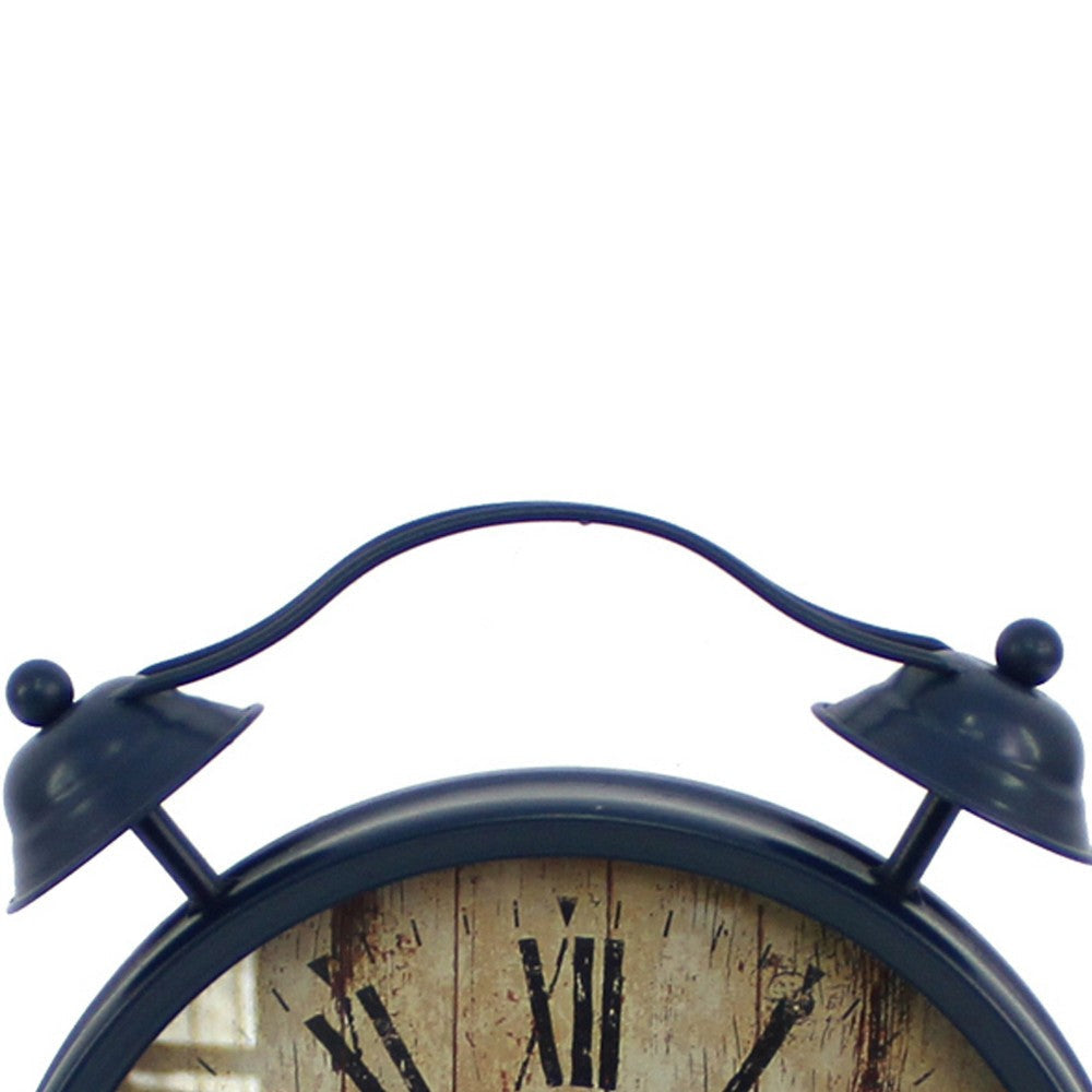 Antique Clock Design Metal Wall Decor with Spade Needles Blue BM211062