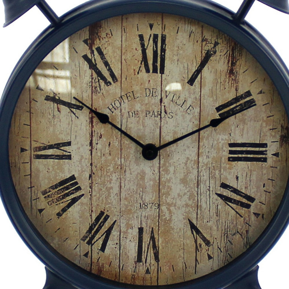 Antique Clock Design Metal Wall Decor with Spade Needles Blue BM211062