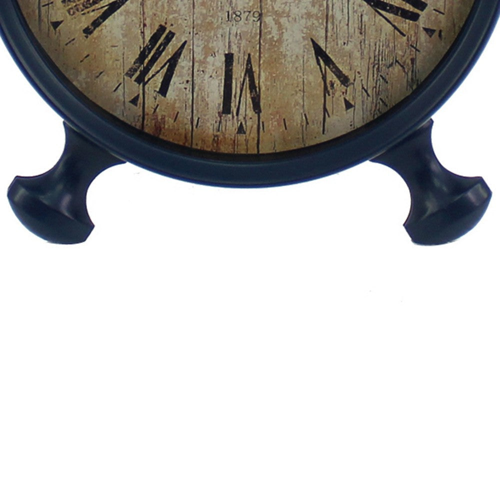 Antique Clock Design Metal Wall Decor with Spade Needles Blue BM211062