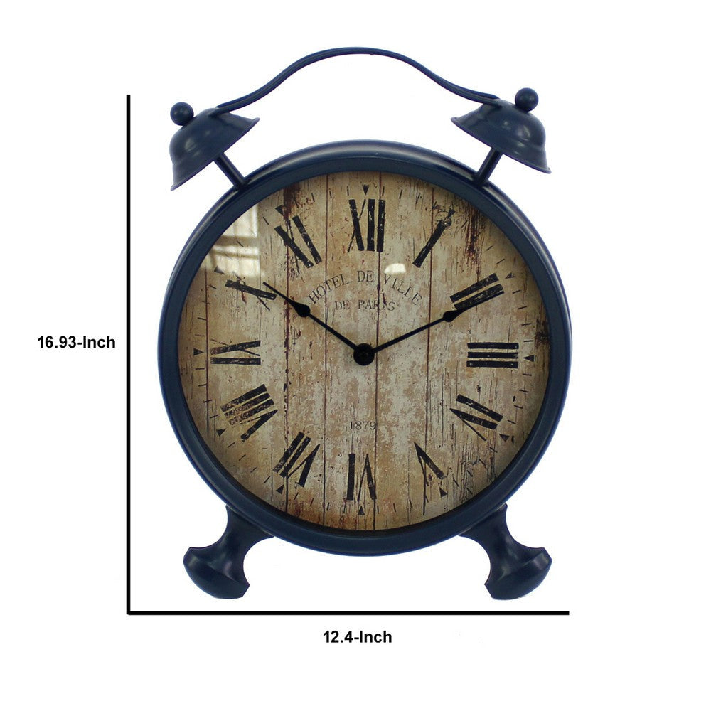 Antique Clock Design Metal Wall Decor with Spade Needles Blue BM211062