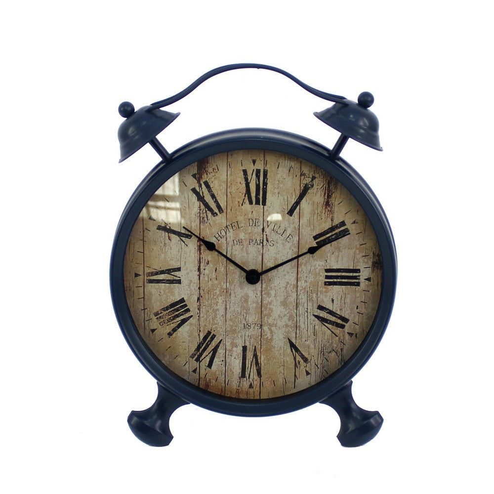 Antique Clock Design Metal Wall Decor with Spade Needles, Blue