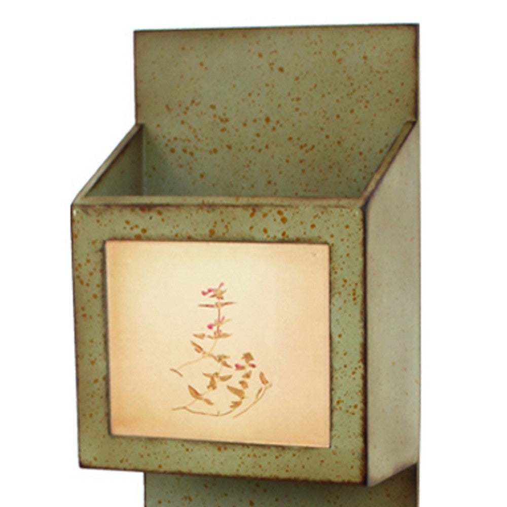 Rustic Wooden Wall Organizer with 3 Box Slots and Floral Pattern Green BM211065