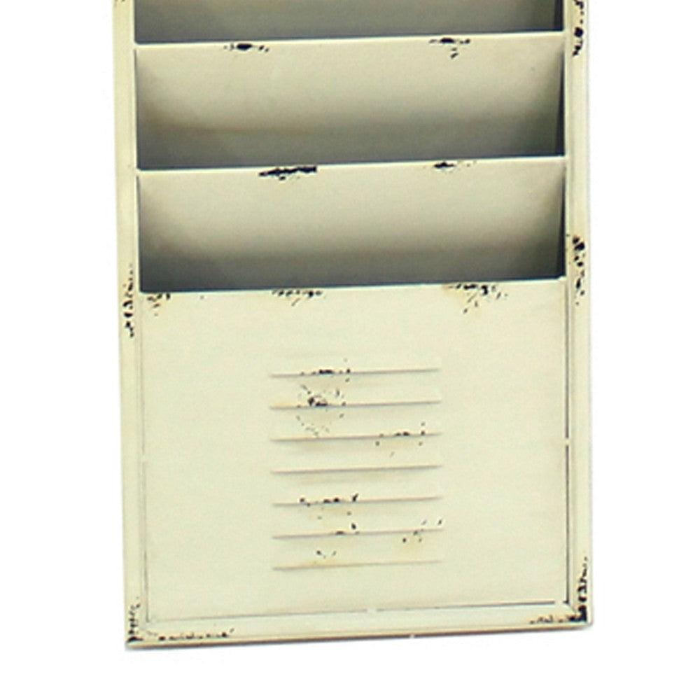 Antique Rustic Style Clock Design Wall Organizer with 6 Slots White BM211068