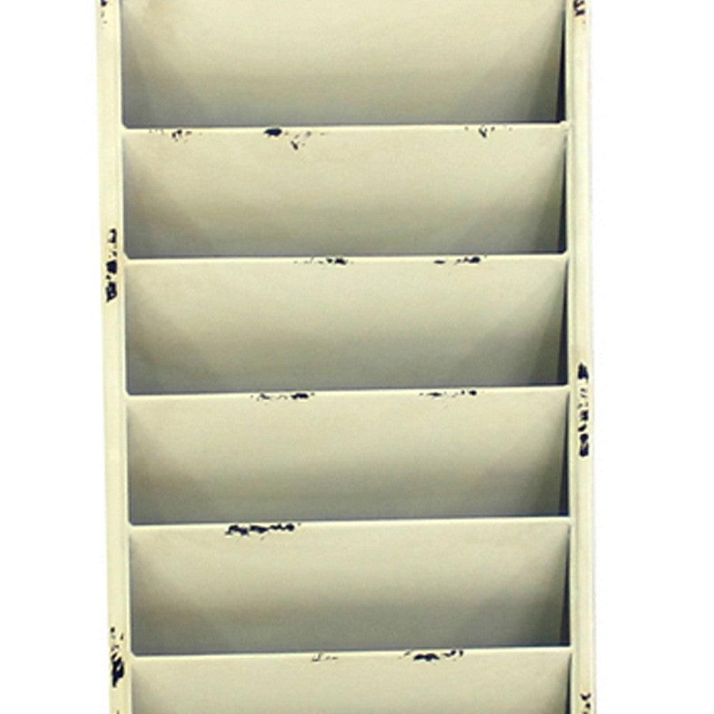 Antique Rustic Style Clock Design Wall Organizer with 6 Slots White BM211068