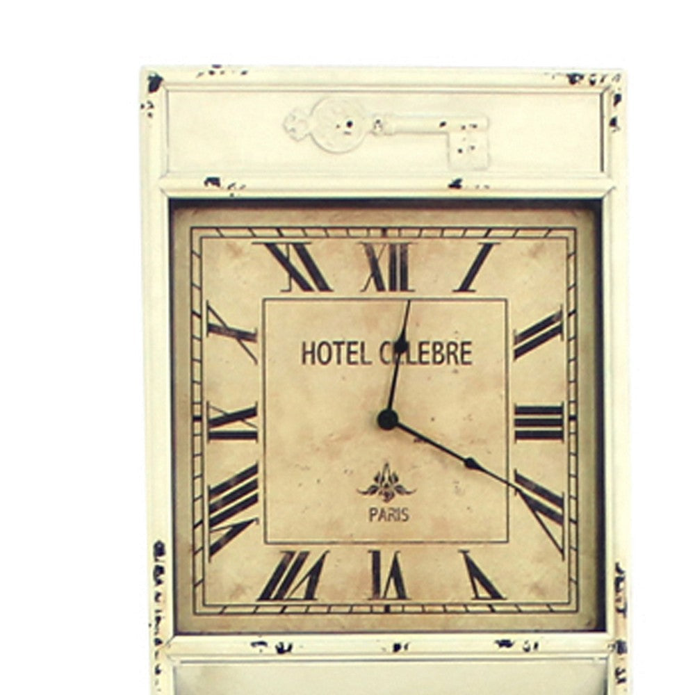 Antique Rustic Style Clock Design Wall Organizer with 6 Slots White BM211068