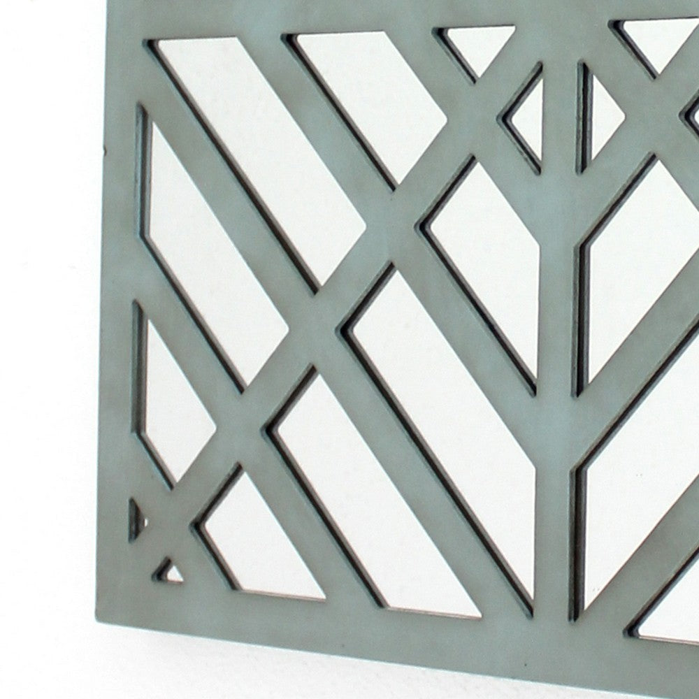 Contemporary Mirrored Wall Decor with Geometric Overlay on Top Blue and Silver BM211072