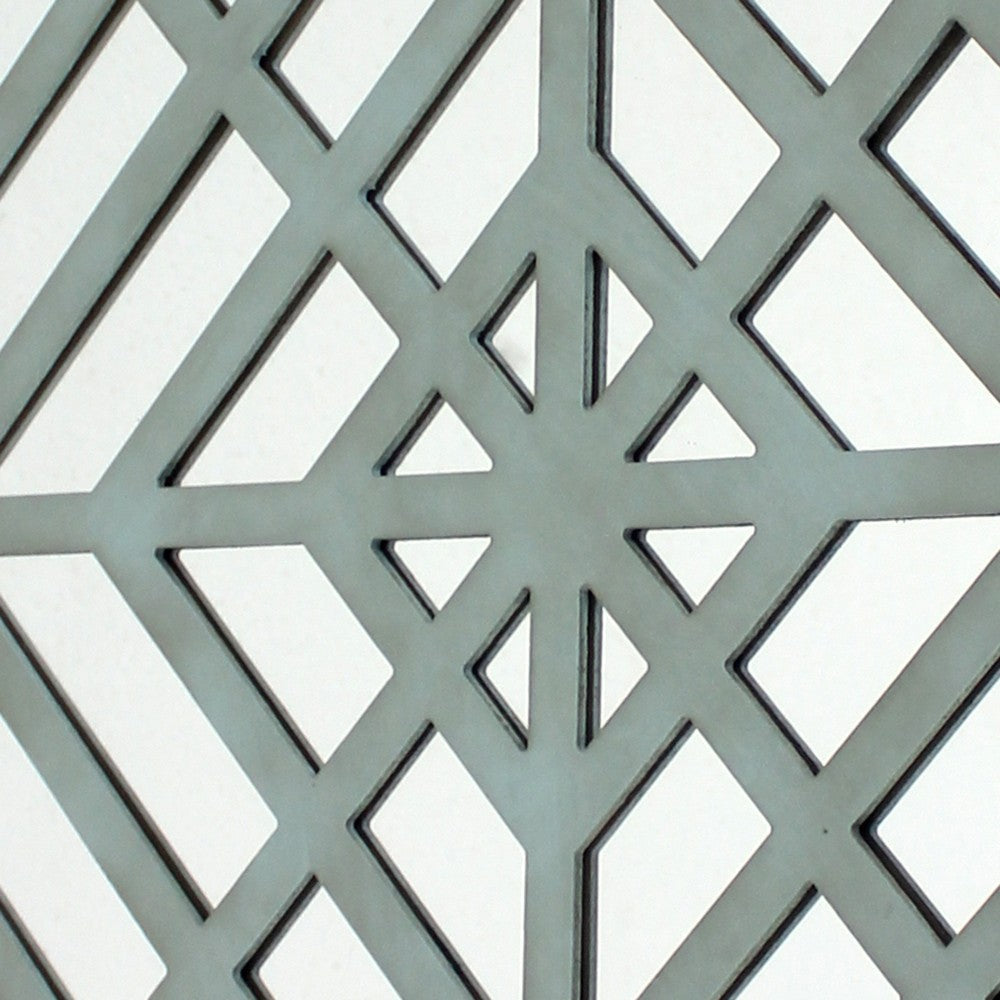 Contemporary Mirrored Wall Decor with Geometric Overlay on Top Blue and Silver BM211072