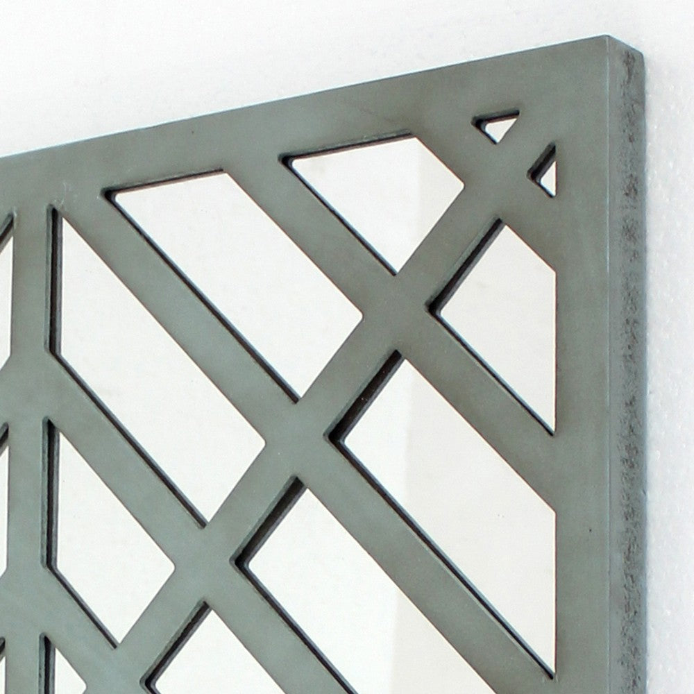 Contemporary Mirrored Wall Decor with Geometric Overlay on Top Blue and Silver BM211072