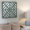 Contemporary Mirrored Wall Decor with Geometric Overlay on Top, Blue and Silver