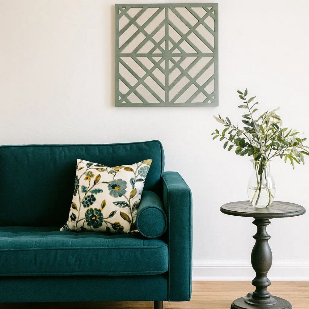 Contemporary Mirrored Wall Decor with Geometric Overlay on Top, Blue and Silver