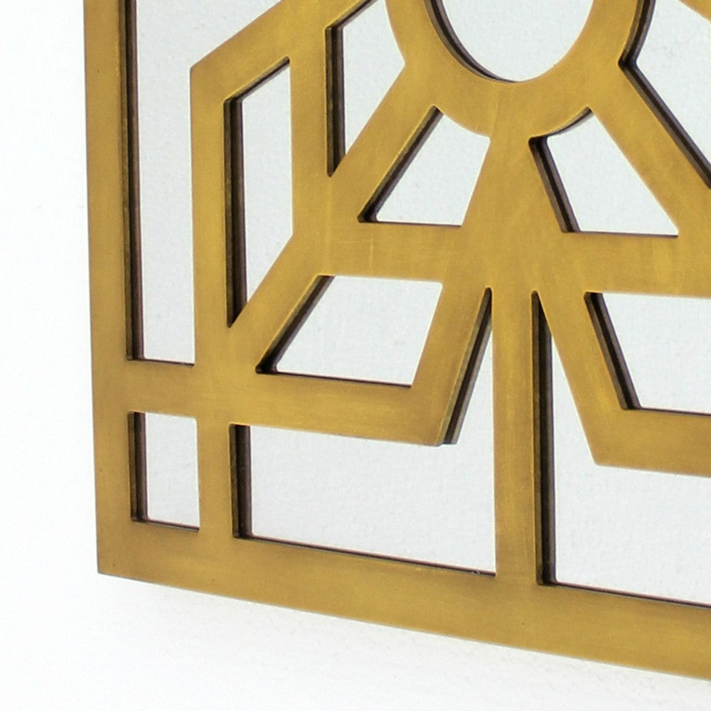 Mirrored Wall Decor with Wooden Floral Overlay on Top, Gold and Silver