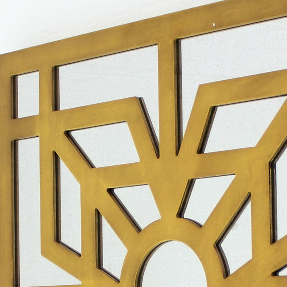 Mirrored Wall Decor with Wooden Floral Overlay on Top Gold and Silver BM211073