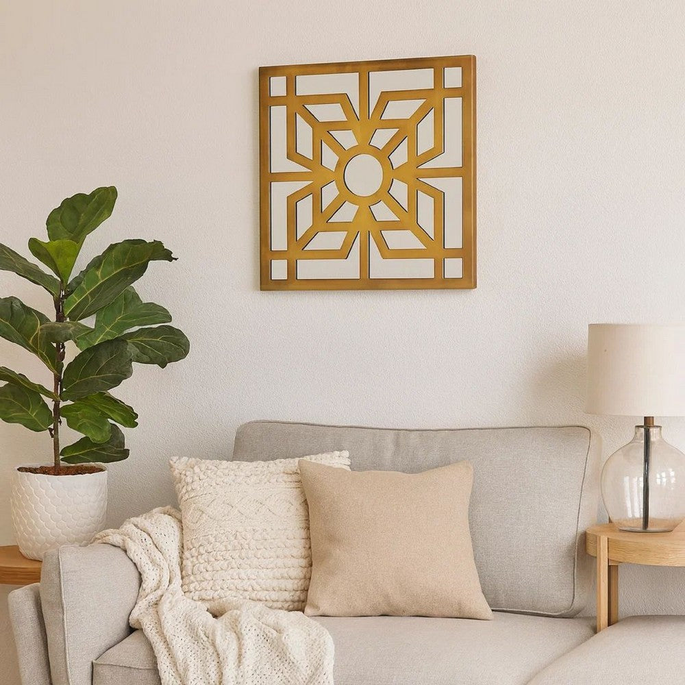 Mirrored Wall Decor with Wooden Floral Overlay on Top, Gold and Silver