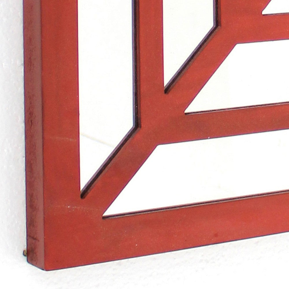 Wooden Wall Decor with Concentric Square Design on Top Red and Silver BM211074