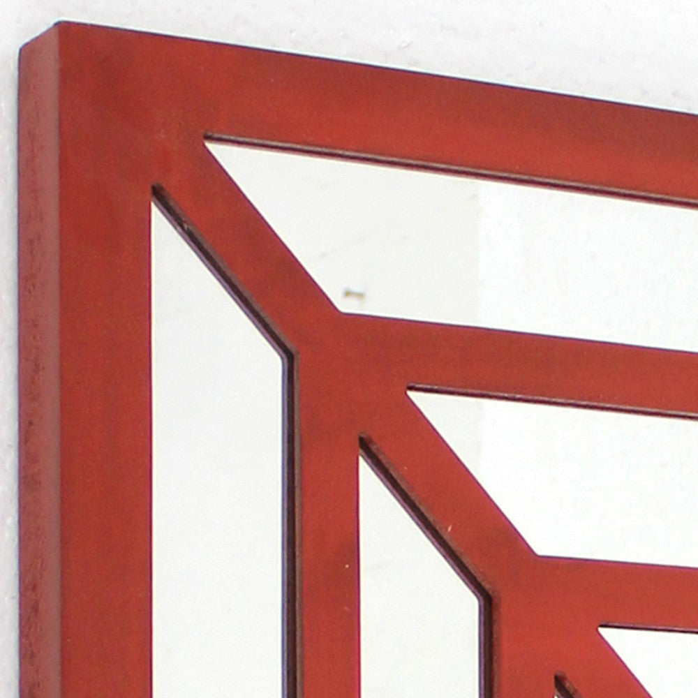 Wooden Wall Decor with Concentric Square Design on Top Red and Silver BM211074