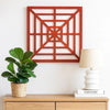 Wooden Wall Decor with Concentric Square Design on Top, Red and Silver