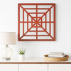Wooden Wall Decor with Concentric Square Design on Top, Red and Silver