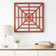 Wooden Wall Decor with Concentric Square Design on Top, Red and Silver