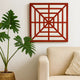 Wooden Wall Decor with Concentric Square Design on Top, Red and Silver