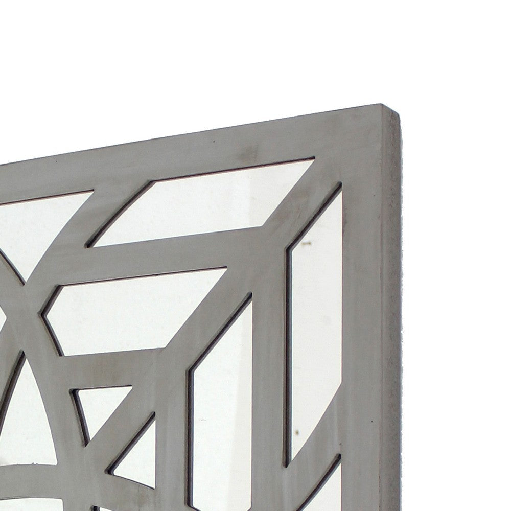 23 x 23 Mirrored Wall Decor with Geometric Wood Cut Out Gray BM211075