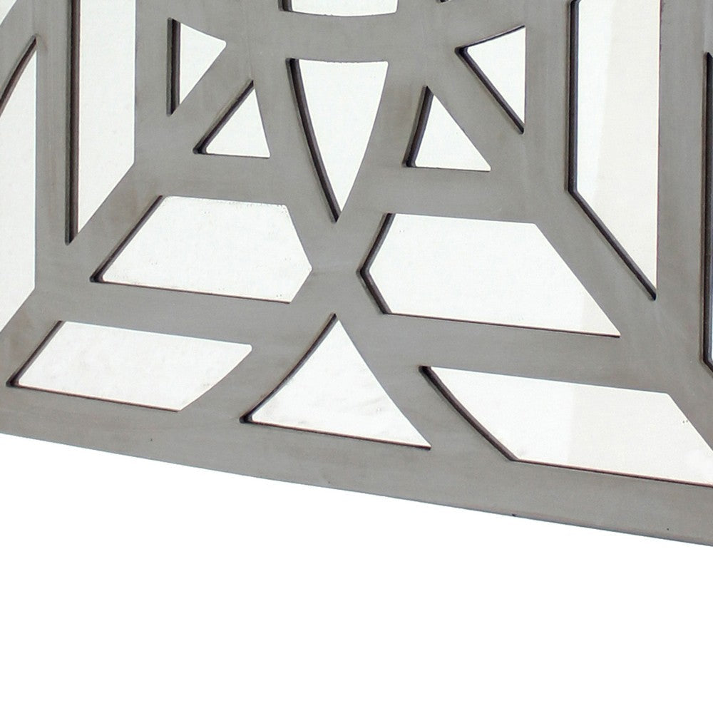 23 x 23 Mirrored Wall Decor with Geometric Wood Cut Out Gray BM211075