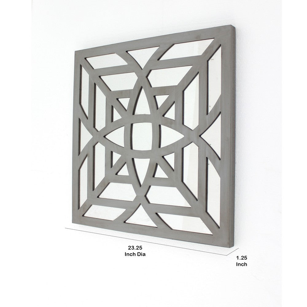 23 x 23 Mirrored Wall Decor with Geometric Wood Cut Out Gray BM211075