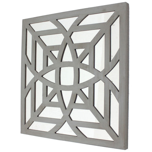 23 x 23 Mirrored Wall Decor with Geometric Wood Cut Out, Gray